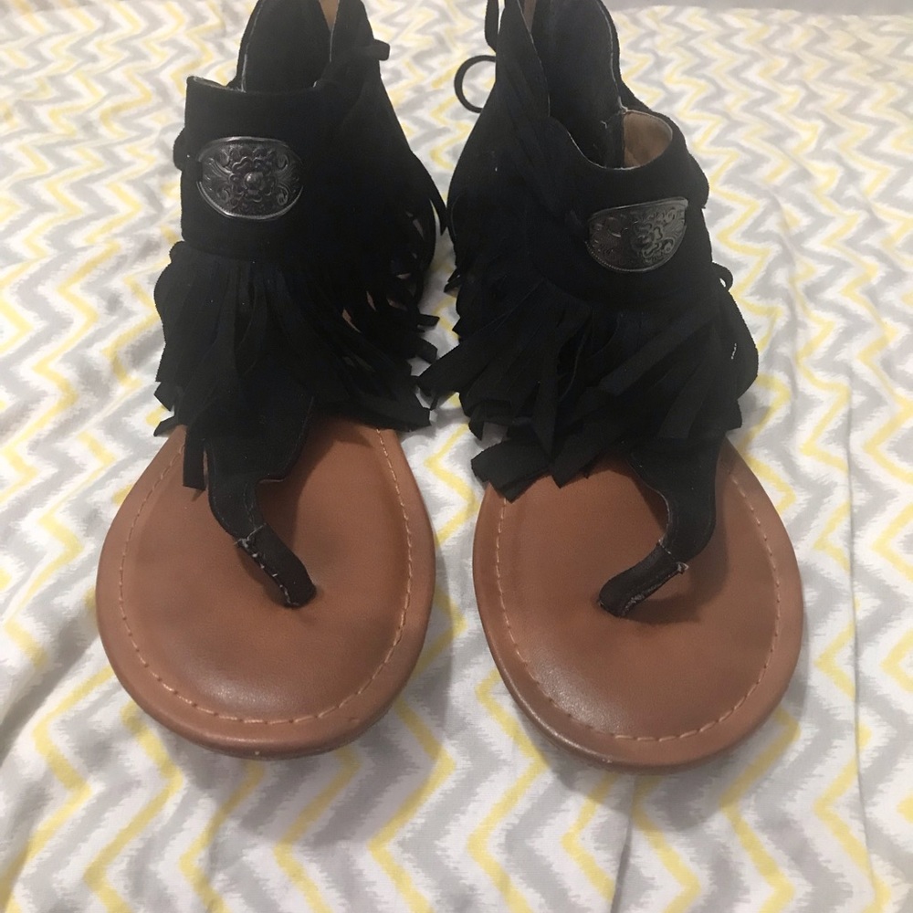 Not Rated Black Fringe Sandals